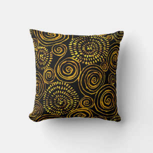 Modern Abstract Black and Gold Geometric Pattern Cushion