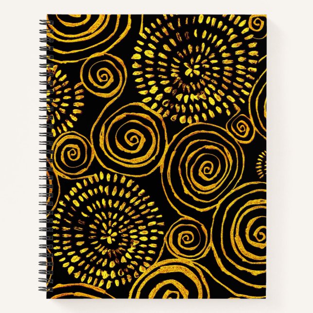 Modern Abstract Black and Gold Geometric Pattern Notebook (Front)
