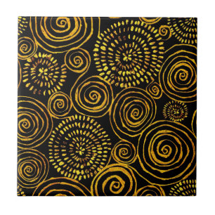 Modern Abstract Black and Gold Geometric Pattern Tile