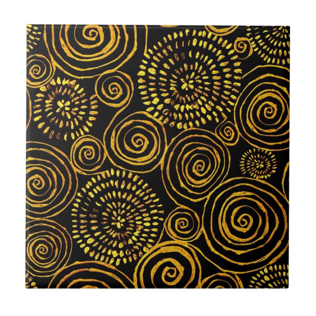 Modern Abstract Black and Gold Geometric Pattern Tile (Front)