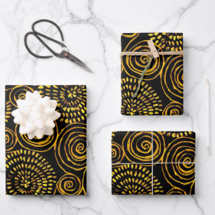 Modern Abstract Black and Gold Geometric Pattern Wrapping Paper Sheet