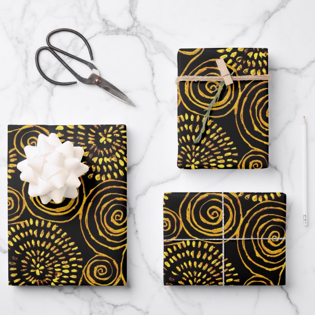 Modern Abstract Black and Gold Geometric Pattern Wrapping Paper Sheet (Front)