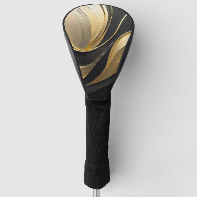 Modern Abstract Black and Gold Golf Head Cover (Front)