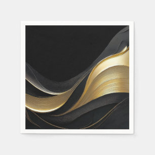 Modern Abstract Black and Gold Napkin