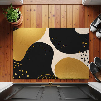 Modern Abstract Black and Gold Organic Pattern Doormat