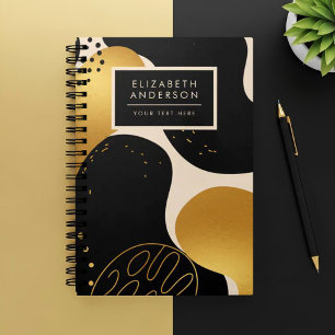 Modern Abstract Black and Gold Organic Pattern Notebook