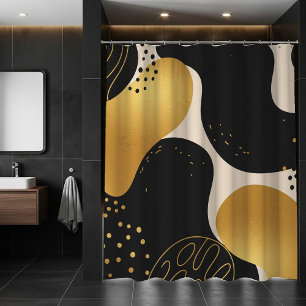 Modern Abstract Black and Gold Organic Pattern Shower Curtain