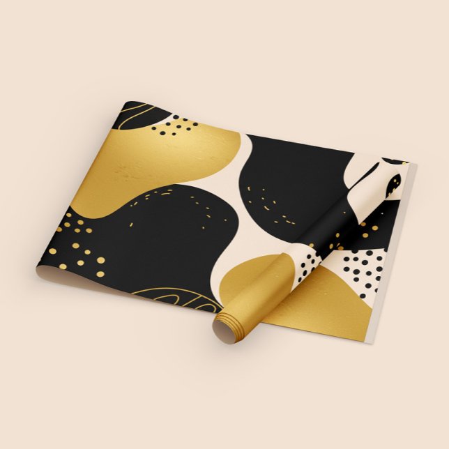 Modern Abstract Black and Gold Organic Pattern Wrapping Paper (Creator Uploaded)