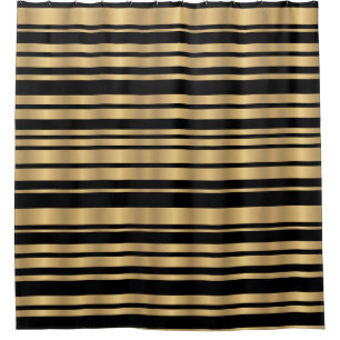 Modern Abstract Black and Gold Striped Shower Curtain