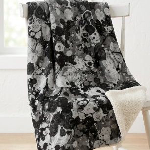 Modern Abstract Black and Grey Marble Ink Sherpa Blanket