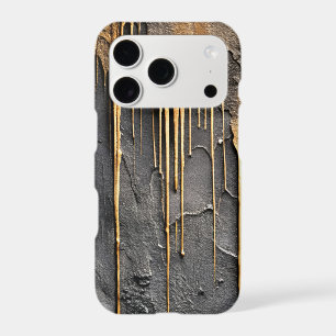 Modern Abstract Black and Metallic Gold Drips