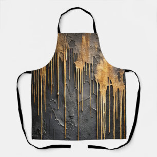 Modern Abstract Black and Metallic Gold Drips Apron