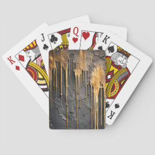 Modern Abstract Black and Metallic Gold Drips Playing Cards