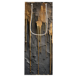 Modern Abstract Black and Metallic Gold Drips Wine Gift Bag
