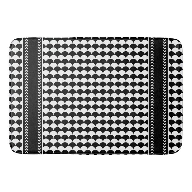 Modern Abstract Black and White Bath Mat (Front)