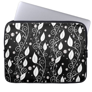 Modern abstract black and white ink illustration laptop sleeve