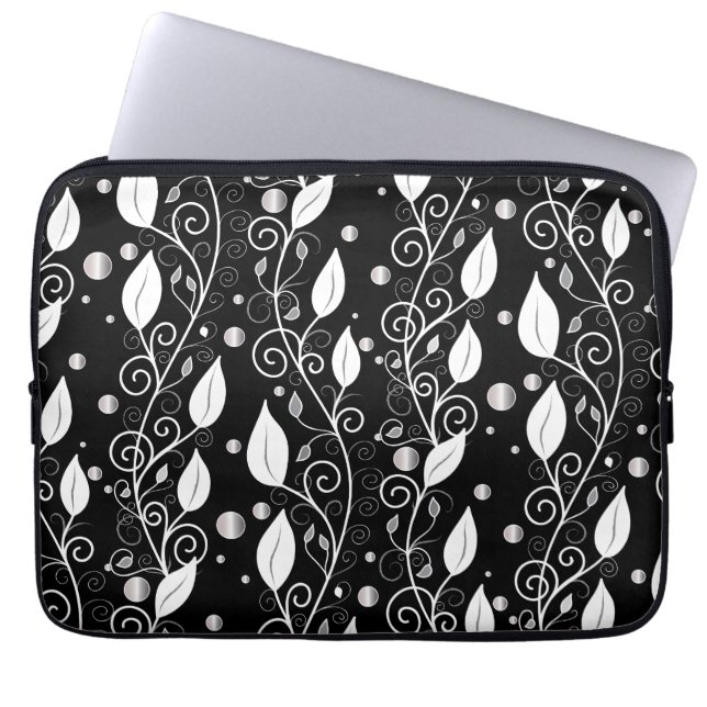 Modern abstract black and white ink illustration laptop sleeve (Front)