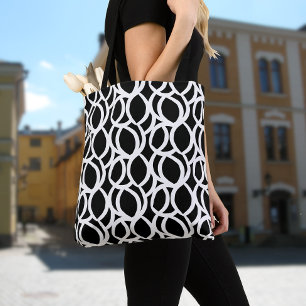 Modern Abstract Black and White Line Pattern Tote Bag