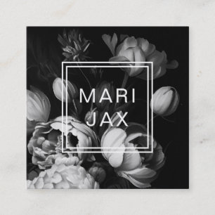 Modern Abstract Black and white painterly flowers Square Business Card