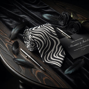 Modern Abstract Black and White Wavy Zebra Stripe Tie
