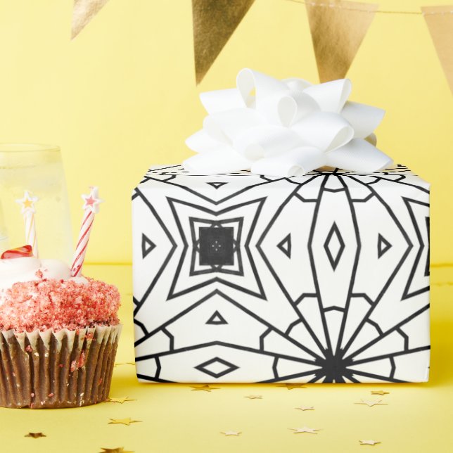 Modern Abstract Black and White Wrapping Paper (Birthday Party)