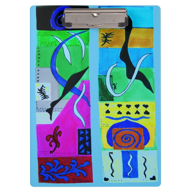 Modern Abstract Black Blue Сolorful Geometric Clipboard (Front)