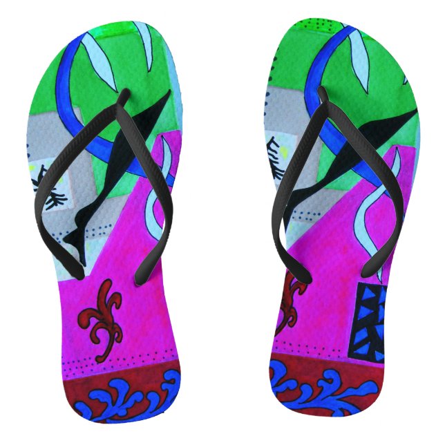 Modern Abstract Black Blue Сolorful Geometric Jandals (Footbed)