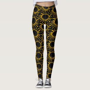 Modern Abstract Black Floral Pattern Leggings