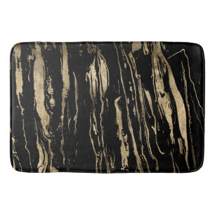 Modern Abstract Black Gold Marble  Bath Mat