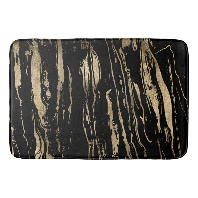 Modern Abstract Black Gold Marble  Bath Mat (Front)