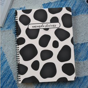 Modern Abstract Black Leopard Pattern Leather  Planner