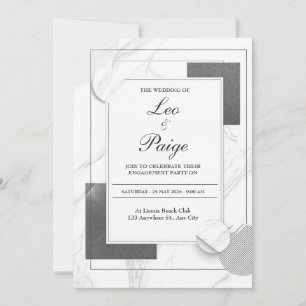 Modern Abstract Black Marble Geometric Wedding Invitation