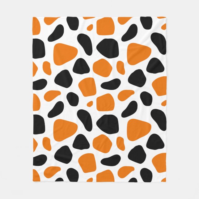 Modern Abstract Black Orange Animal Print Fleece Blanket (Front)