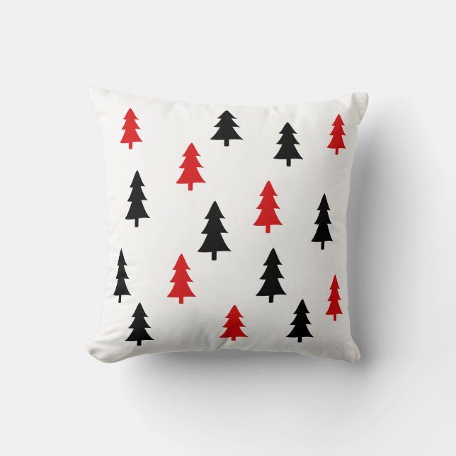 Modern abstract black red trees Scandinavian style Cushion (Front)