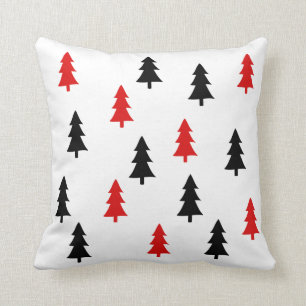 Modern abstract black red trees Scandinavian style Cushion