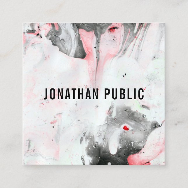 Modern Abstract Black Red White Template Square Business Card (Front)
