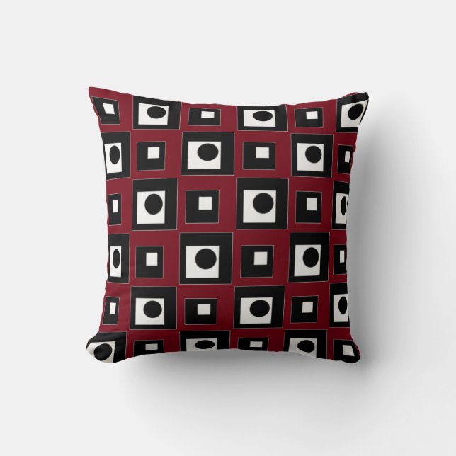 Modern Abstract Black Red & White Throw Pillow (Front)