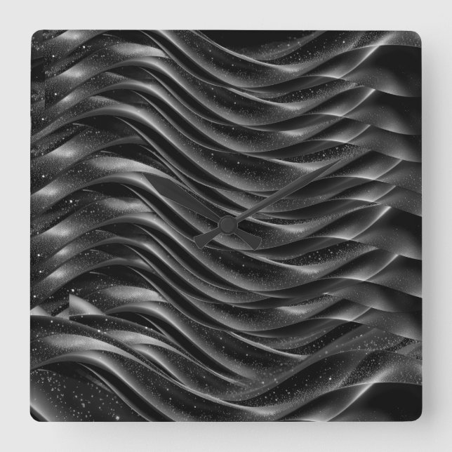 Modern Abstract Black Waves Wall Clock – (Front)