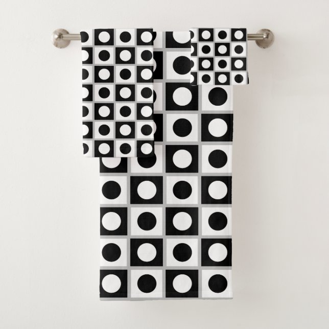 Modern Abstract Black & White Bath Towel Set (Insitu)