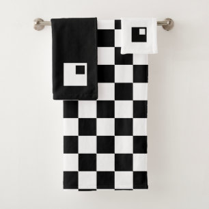 Modern Abstract Black & White Chequered Bath Towel Set