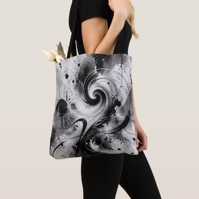 Modern Abstract Black & White Geometric Design Tote Bag (Close Up)