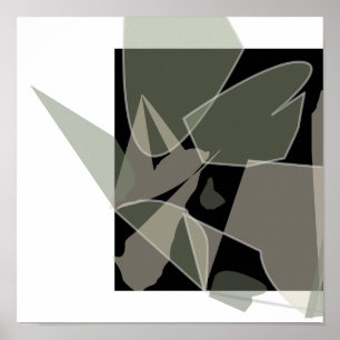 Modern Abstract Black White Green Tan Neutral  Poster