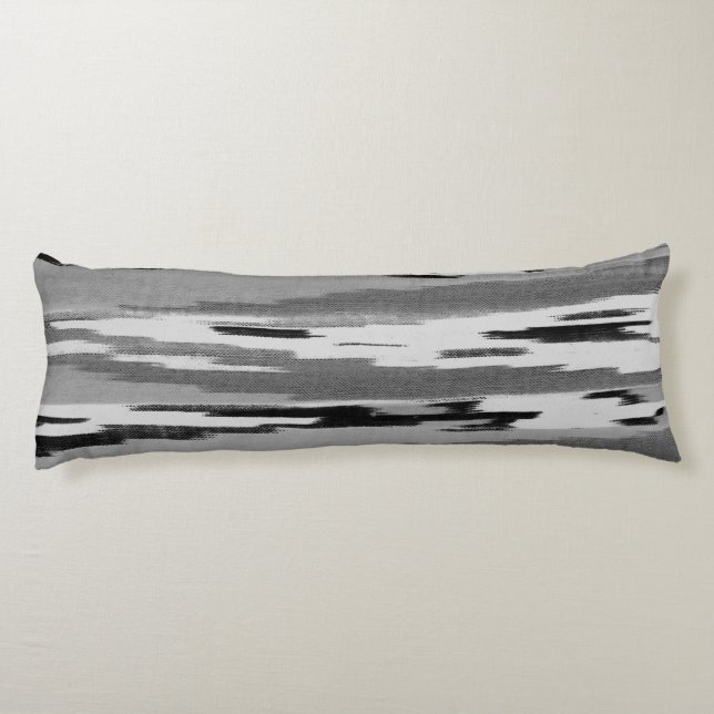 Modern abstract black white ikat pattern body cushion (Back)