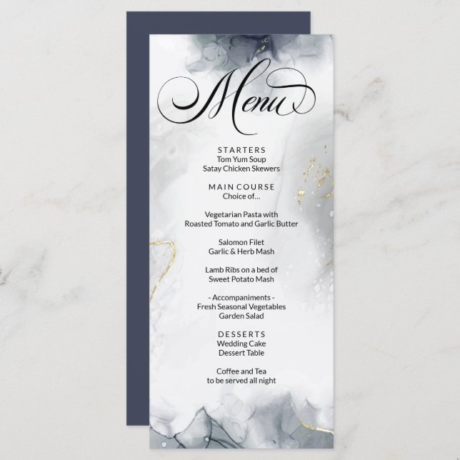 Modern Abstract Black & White Watercolor  Menu (Front/Back)