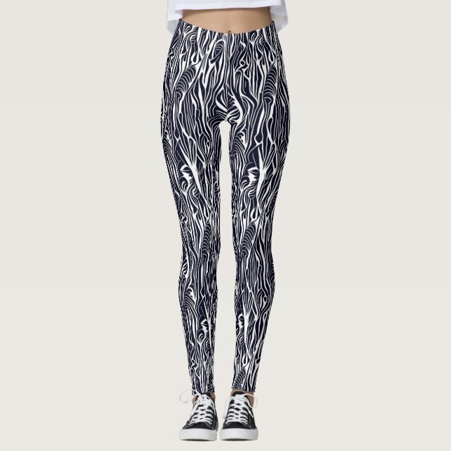 Modern Abstract Black White Zebra Safari Pattern  Leggings (Front)