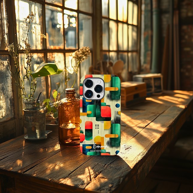 Modern Abstract Blocks with Personalised Name iPhone Case (Creator Uploaded)