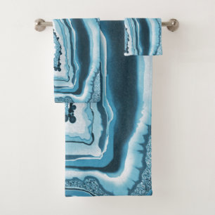 Modern Abstract Blue Agate Geode Gemstone Bath Towel Set