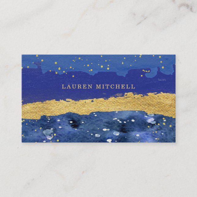 Modern Abstract | Blue and Gold Business Card (Front)