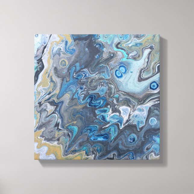 Modern Abstract Blue and Grey Painting Canvas Print (Front)