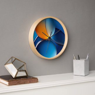 "Modern Abstract Blue and Orange Glass Art Wall Cl Clock